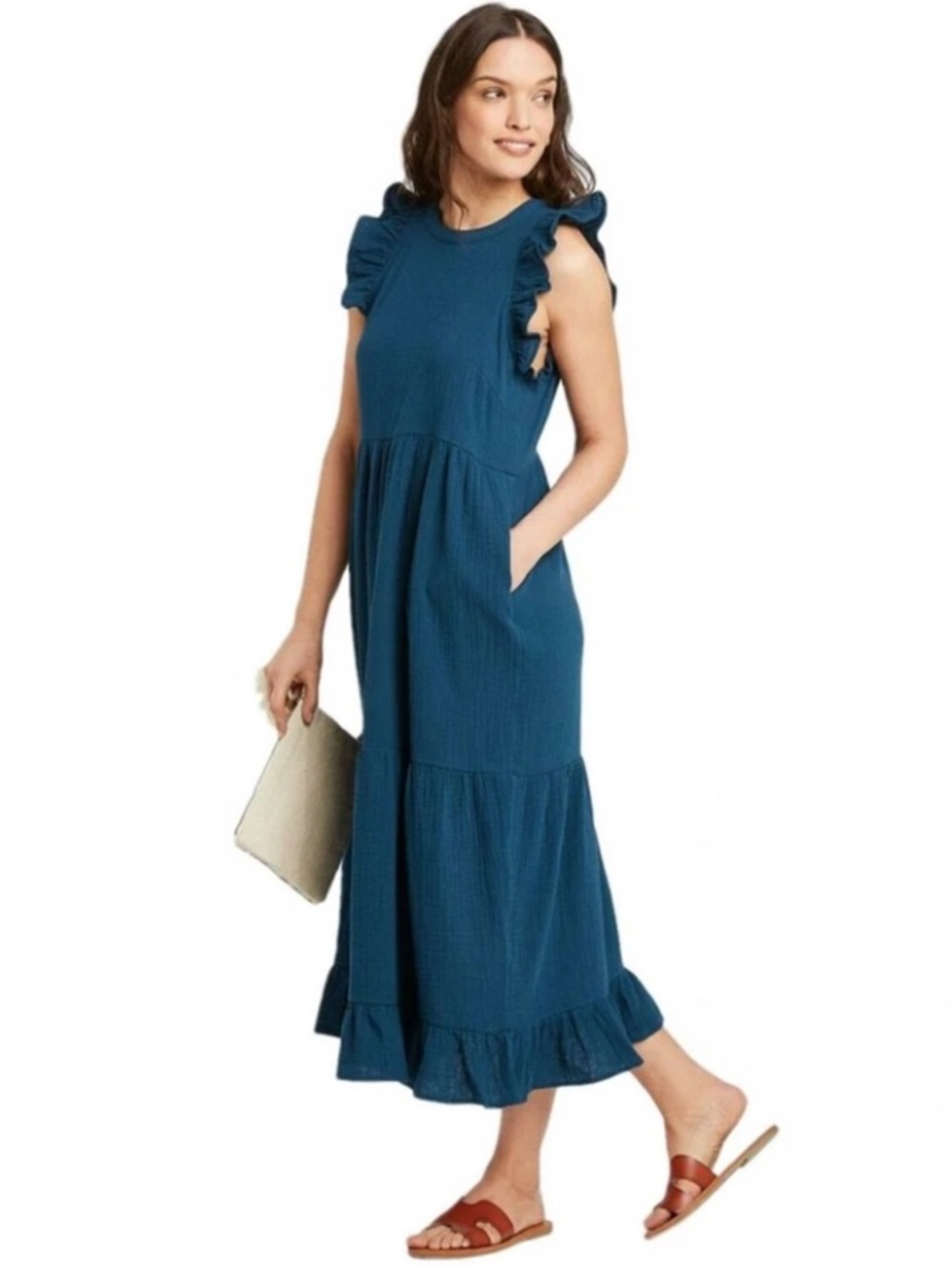 Universal Thread Teal Ruffle Sleeve Midi Dress